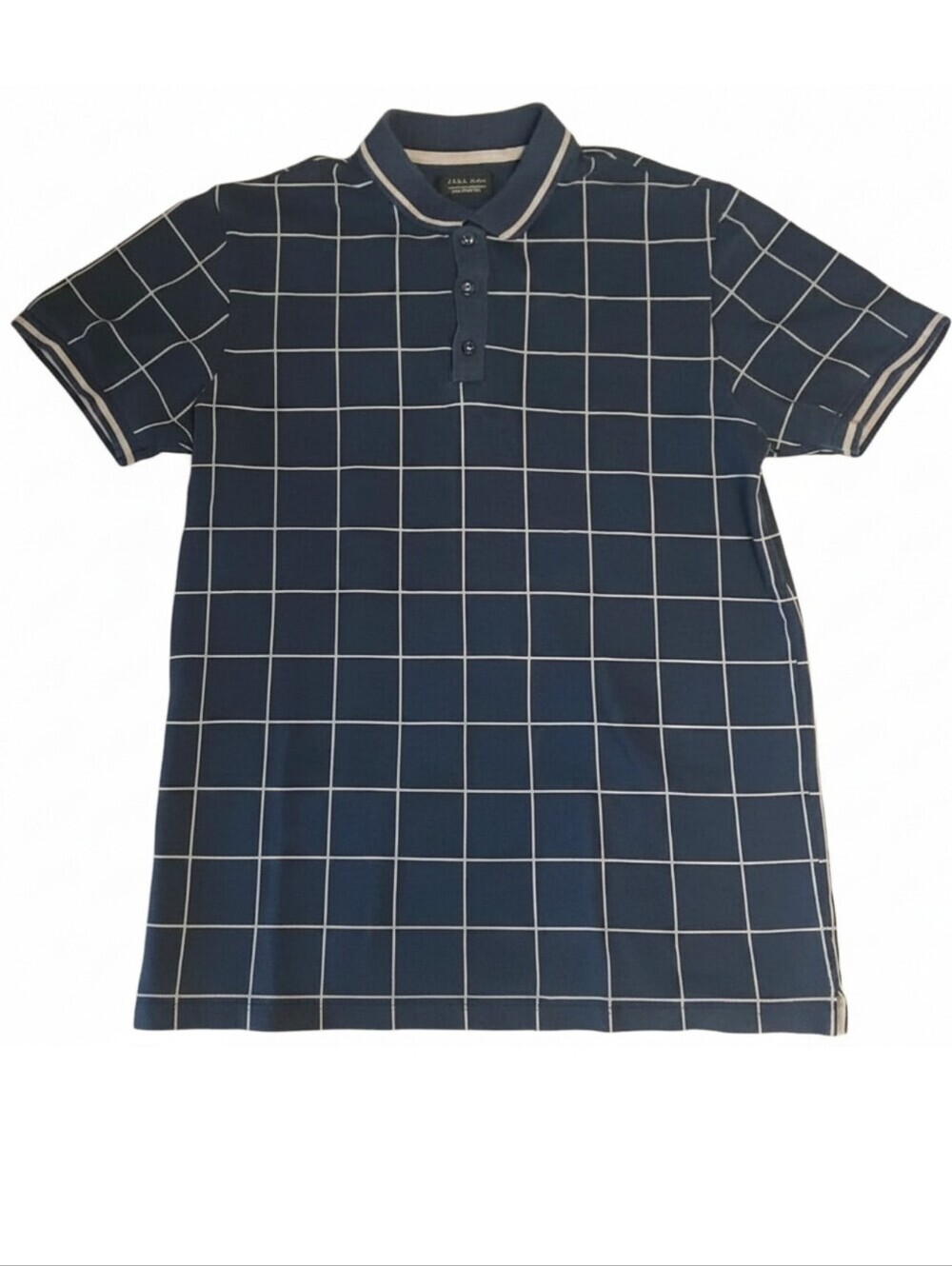 Zara Polo Shirt Mens Size Medium Blue & White Knit Casual Collared Short Sleeve